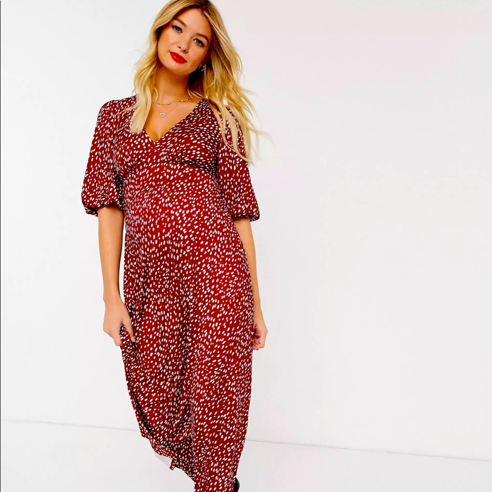 Elegant Red Patterned Maternity Dress